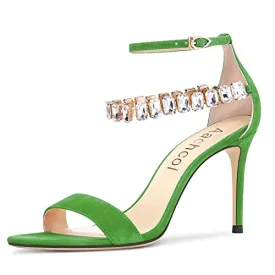 Aachcol Women Sandals Peep Open Toe Ankle Strap Stiletto High Heel Sexy Dress Shoes Pumps Office Wedding Satin Light Green 3 Inch