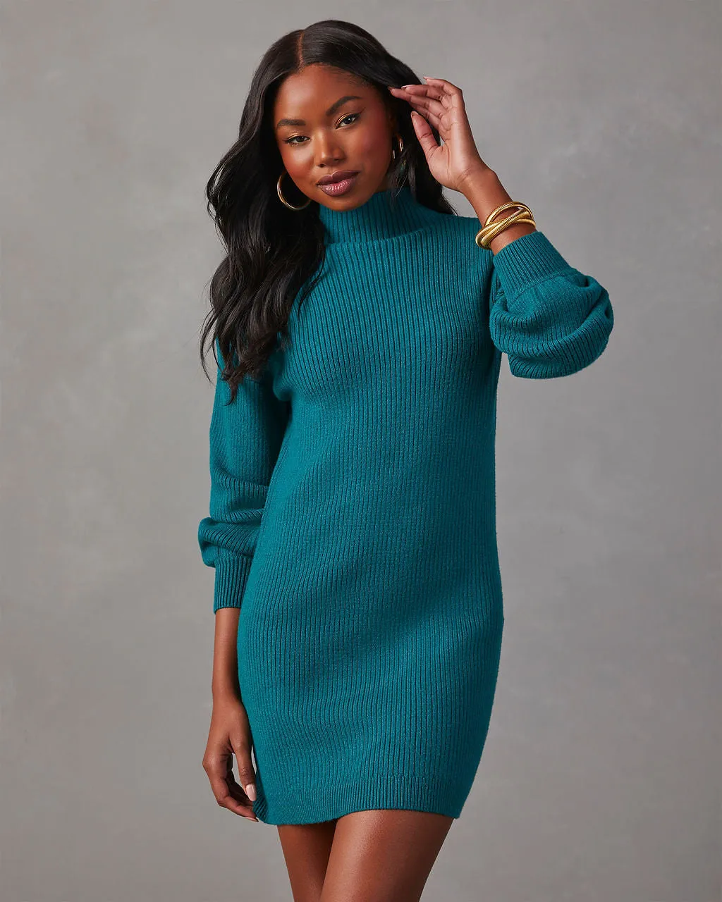 Anastasia Mock Neck Knit Sweater Dress