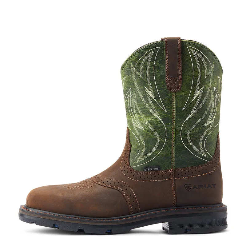 Ariat Men's 10" Sierra Shock Shield Steel Toe Work Boot - Dark Brown/Grass Green 10042541