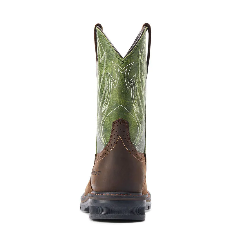 Ariat Men's 10" Sierra Shock Shield Steel Toe Work Boot - Dark Brown/Grass Green 10042541