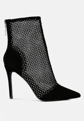 Jazz Rhinestone Embellished Mesh Stiletto Boots