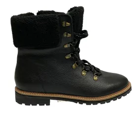 Lands End Black Leather Boots Sherpa Lining Around the Ankle