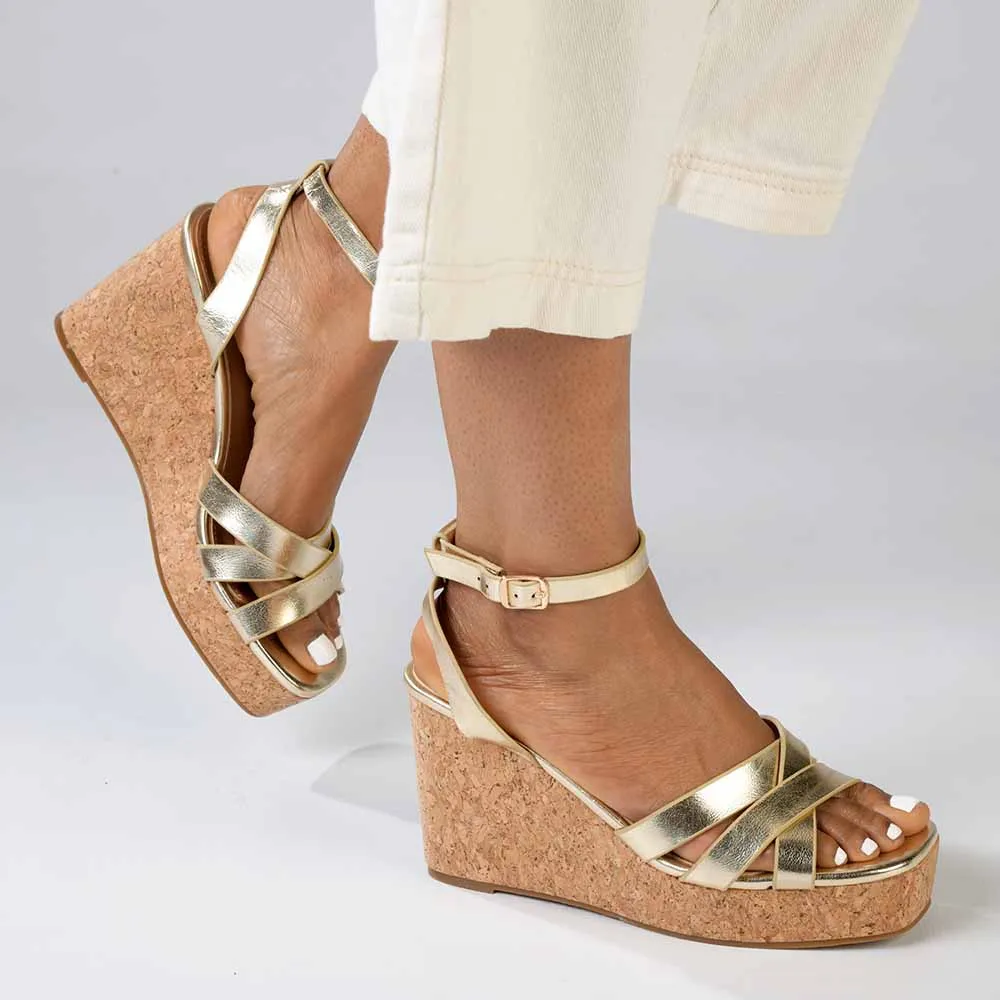 Madison Laurel Fashion Wedge Sandals - Gold