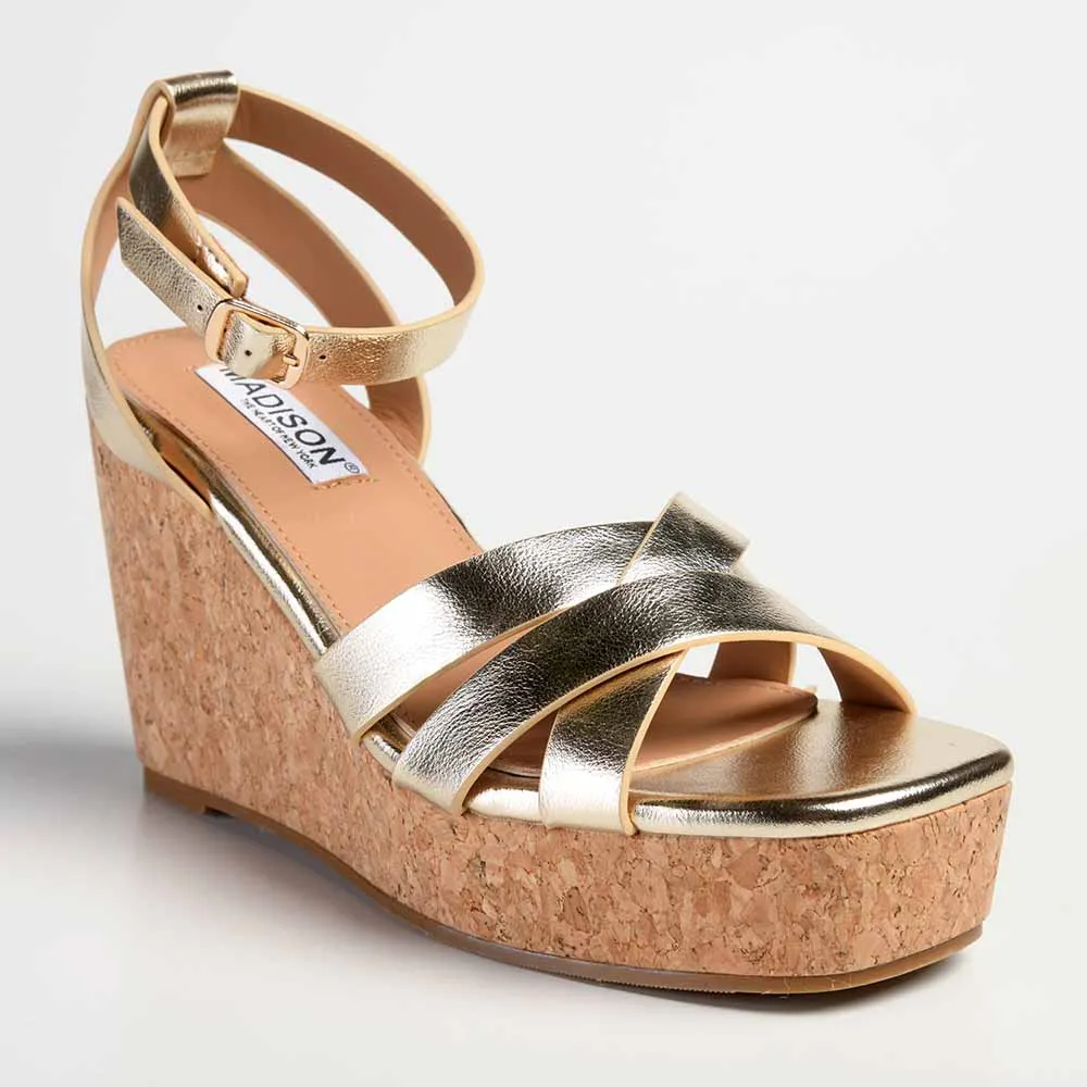 Madison Laurel Fashion Wedge Sandals - Gold