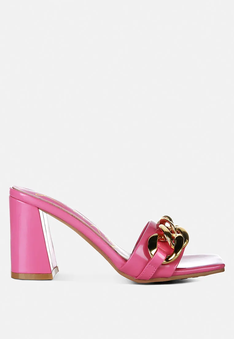 Playdoll Block Heel Sandal With Metal Chain Detail