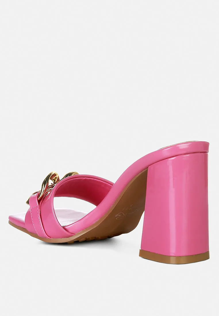 Playdoll Block Heel Sandal With Metal Chain Detail