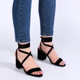 Sophie Heeled Sandals in Black Faux Suede