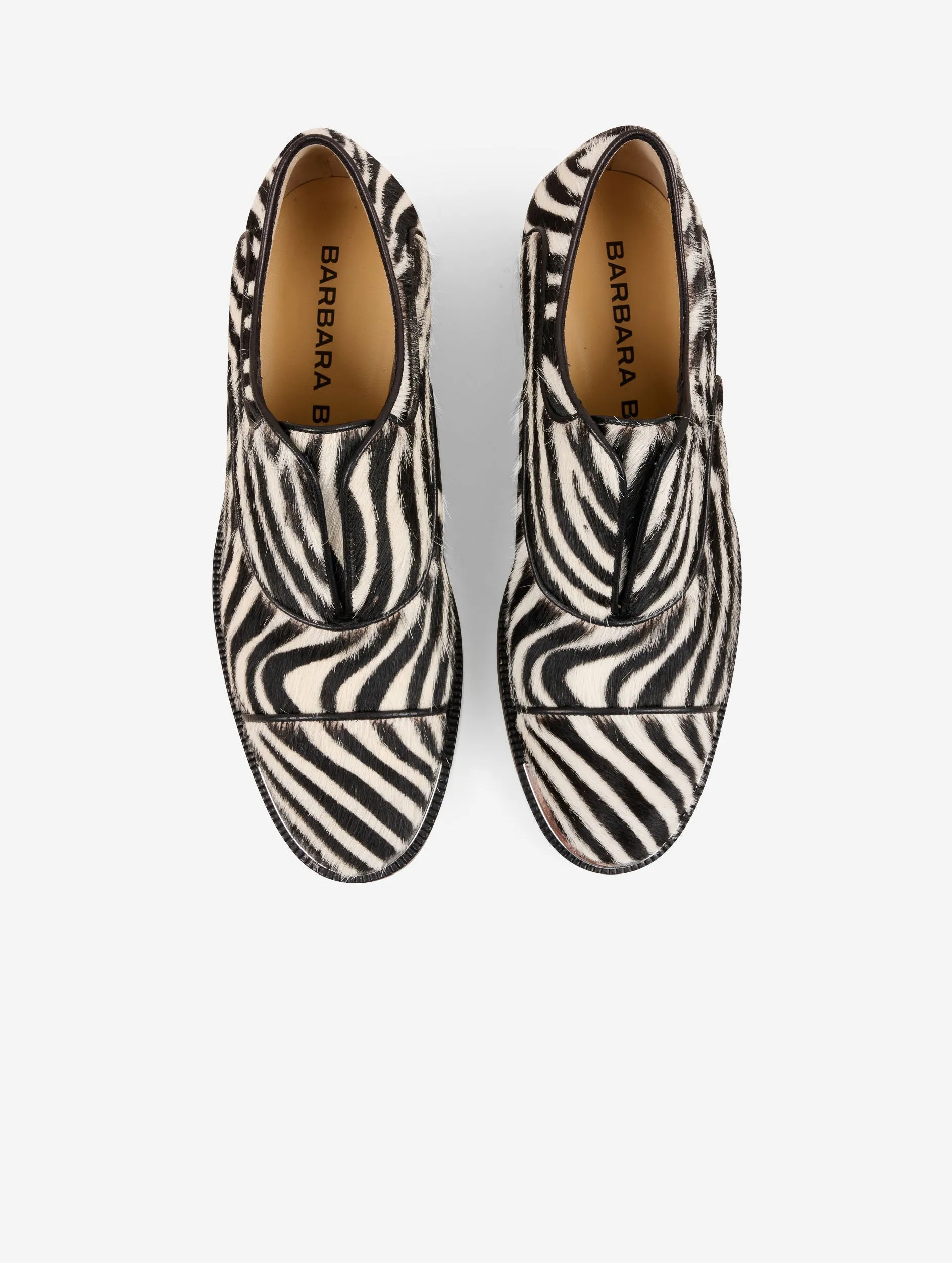 Zebra print calf hair leather derbies