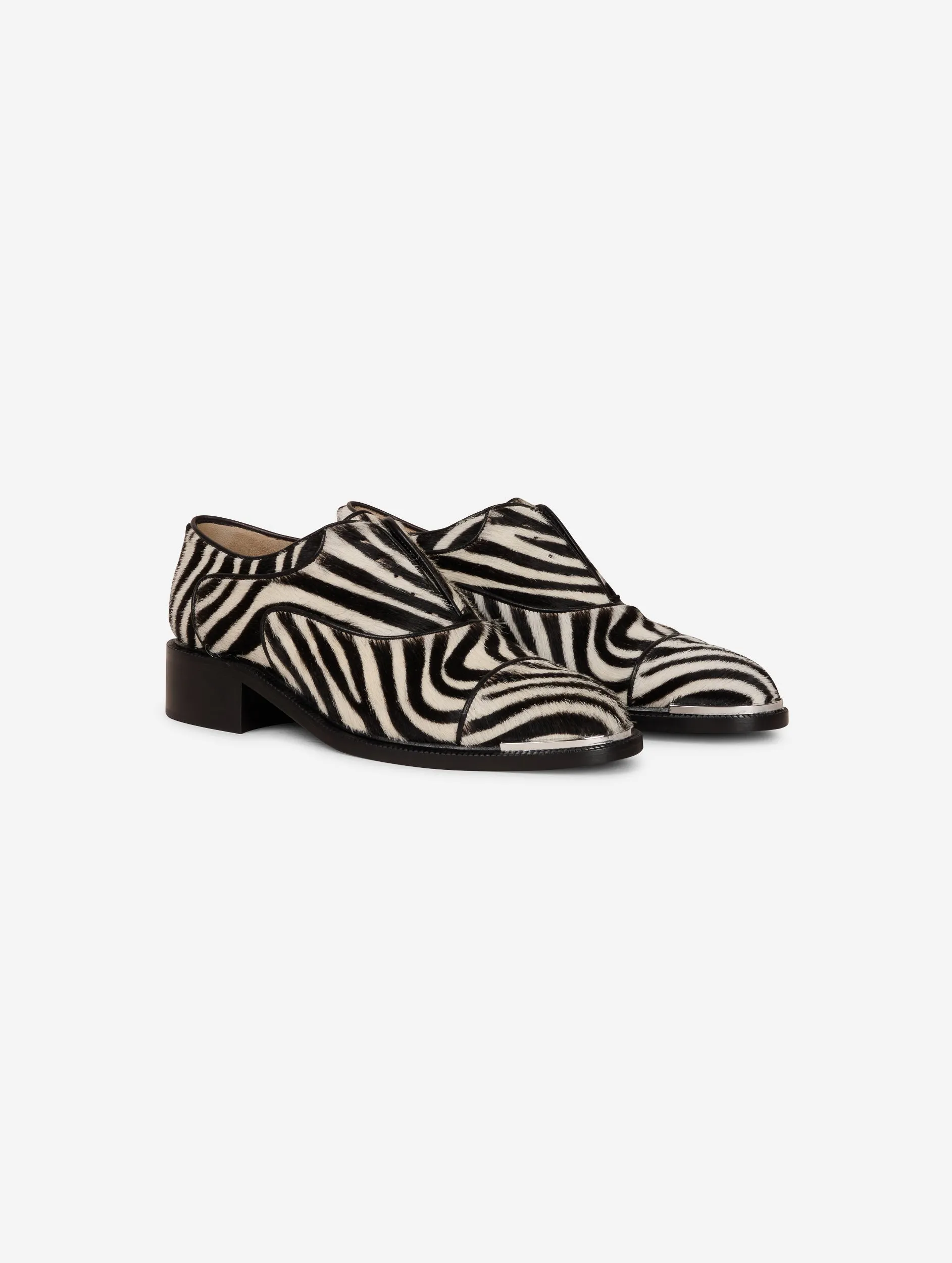 Zebra print calf hair leather derbies