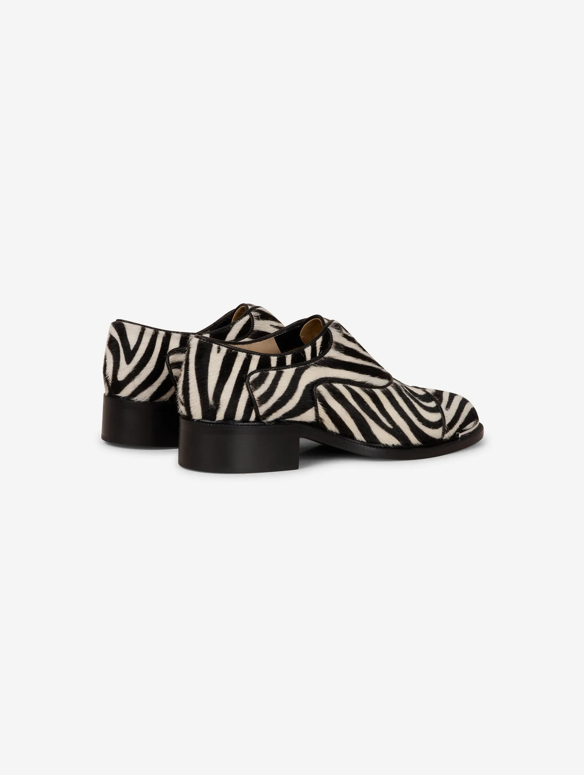 Zebra print calf hair leather derbies